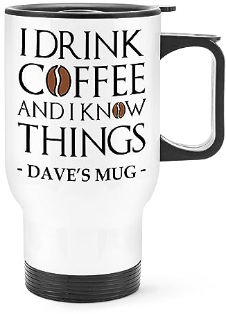Gift Base Tazza da viaggio personalizzata con manico I Drink Coffee and I know things