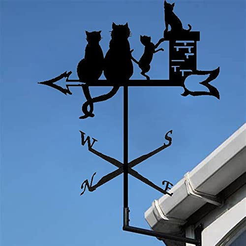 Katzen-Wetterfahne – Dekor-Garten-Wetterfahnen, Metalldach-Hof-Windfahne, Windrichtungsanzeiger mit Dachhalterung für Außendächer