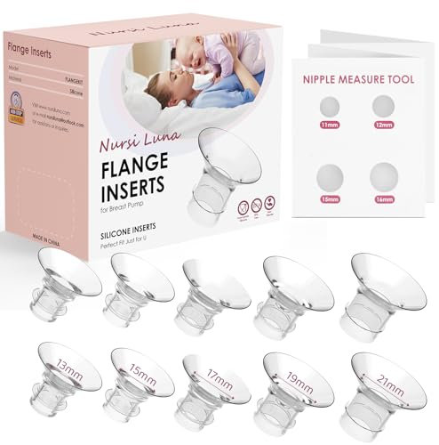 Nursi Luna Flange Inserts 10PCS 13/15/17/19/21mm for 24mm Flanges/Shield of Most Pumps, Flange Sizing Kit Silicone Flanges Insert, Breastfeeding Essentials Kit for New Moms
