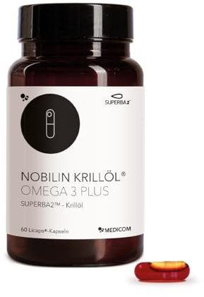 Medicom - Nobilin Krillöl Omega 3 Plus, 500 mg, 60 Kapseln | EPA, DHA, Astaxanthin, Antarktisch, Geruchsfrei, Licaps, Fettsäuren, Hochwertig, Öl, Herz, Gehirn, Marine, Hochdosiert