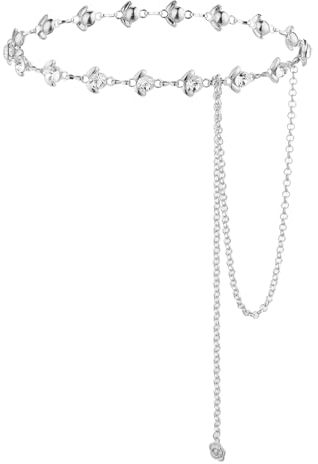 Andibro Cintura da Donna con Catena in Vita con Strass, Cintura con Catena in Metallo a Fiori Catena Regolabile in Cristallo Cintura per Abiti da Donna Jeans da Sposa Argento
