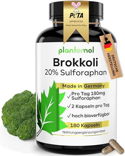 90mg Sulforaphan Kapseln hochdosiert aus Brokkoli-Extrakt | 180 Brokkoli Kapseln hochdosiert - Brokkoli-Sprossen Kapseln mit 20% Sulforaphan - Broccoli Capsules