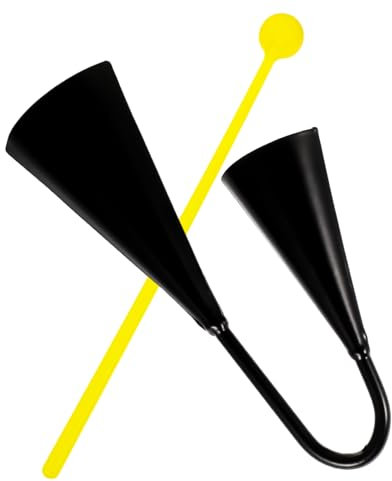 OFFSCH Metall Kuhglocke Doppelt Klingend Kleine Schwarze Cowbell Robustes Musikinstrument Mit Holzhammer Tragbar Für Festivals Sportveranstaltungen Musikunterricht