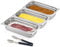 Morleos 3 bols à paner + pince bleue | GN 1/3 en acier inoxydable 32,5 x 17,6 x 6,5 cm | Volume total : 7,5 l | Poisson pané et marinade | 0,7 mm d'épaisseur