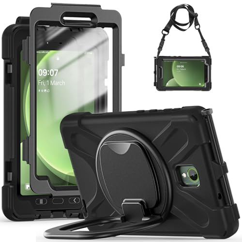 Eillekys for Samsung Galaxy Tab Active 5 2024 / Active 3 2020 8 Tablet Case with Built-in Screen Protector Shoulder Strap, Shockproof Handle Kickstand Kids-Proof Protective Cover, Black
