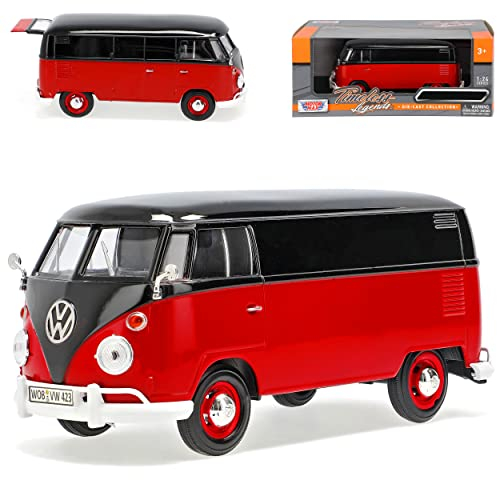Motormax Volkwagen T1 Schwarz Rot Kasten Samba Bully Bus 1950-1967 1/24 Modell Auto mit individiuellem Wunschkennzeichen