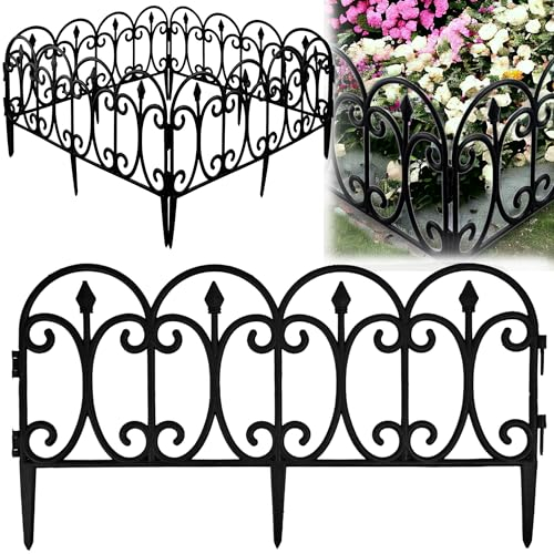 Beetumrandung, Rasenkante 9,60m mit 16 Elemente á 80 cm - Biegbarer Kunststoff in Anthrazit mit Erdspießen - Beeteinfassung, Palisaden, Zierzaun - 23 cm hoch