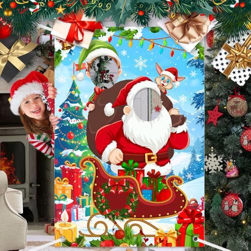 MEHOFOND Bannière de Visage de Père Noël 150 x 100 cm - Accessoires de Jeu de Visage, Décoration Traîneau et Cadeaux