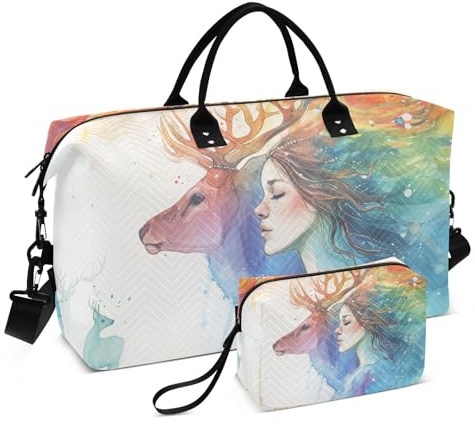 Fantasy Elch Reisetasche mit Kulturbeutel und verstellbarem Riemen für Reisen, Fitnessstudio, Yoga, Wochenende, mehrfarbig, Einheitsgröße, Kulturbeutel
