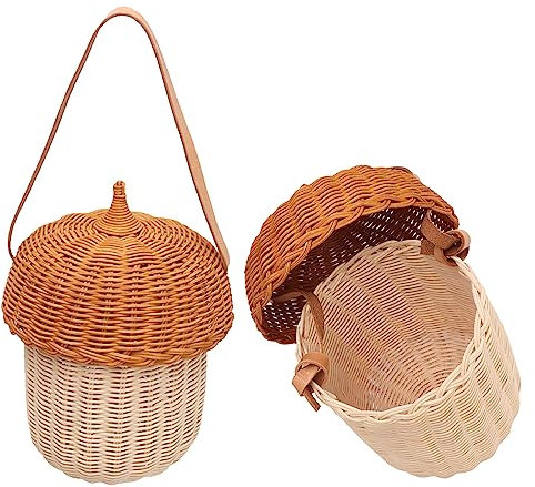 Eichelkorb für Kinder, Rattan-Aufbewahrungskorb, handgewebt, dekorativer eichelförmiger Korb, Tasche, Wandbehangkorb für Jungen und Mädchen, Fotografie-Requisiten, kleine (Large Handbag)