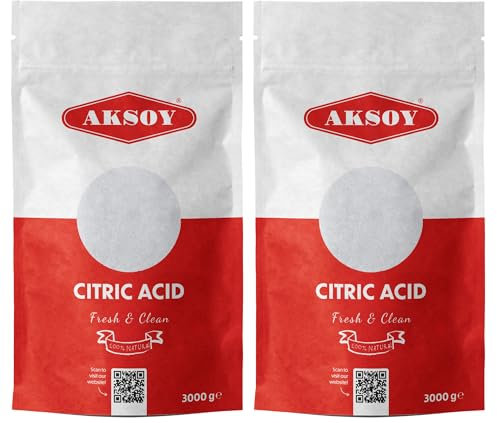 Aksoy Citric Acid Food Grade 2 X 3KG || Non-GMO, Anhydrous, Make Your Own BathBomb, No Additives, Sour Drinks, Household Cleaning with Citric Acid Powder (Packaging May Vary)