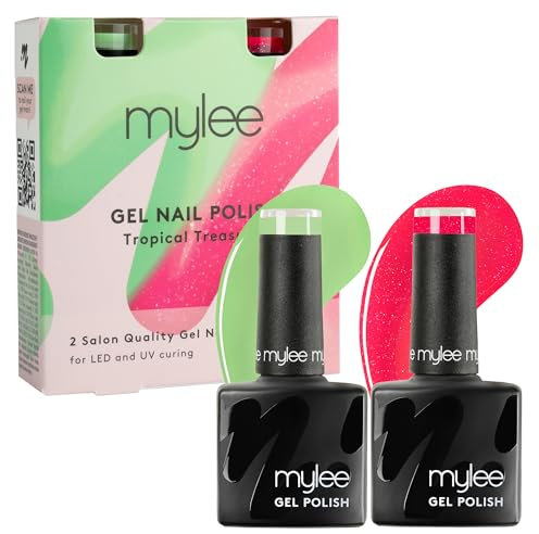 Mylee Gel Nail Polish Duo 2x8ml [Tropical Treasures] - Beach Bash Collection - UV/LED Nail Art Manicure Pedicure for Professional, Salon & Home Use [Spring/Summer 2025] - Long Lasting & Easy to Apply