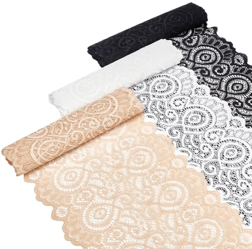 NBEADS 6 Yards 3 Farben Stretch Spitzenborte zum Nähen, 19cm Breit Floral Gemustert Elastische Spitze Rand Band für Handwerk Braut Hochzeit Dekorationen