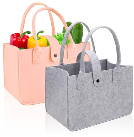 Xmart 2 Stück Filztasche 30x20x18 cm Filztaschen Shopper Faltbar Filztasche Klein Robust und Langlebig Filztaschen Geeignet Zum Einkaufen Reisen Picknicken und Arbeiten (Grau und Rosa)