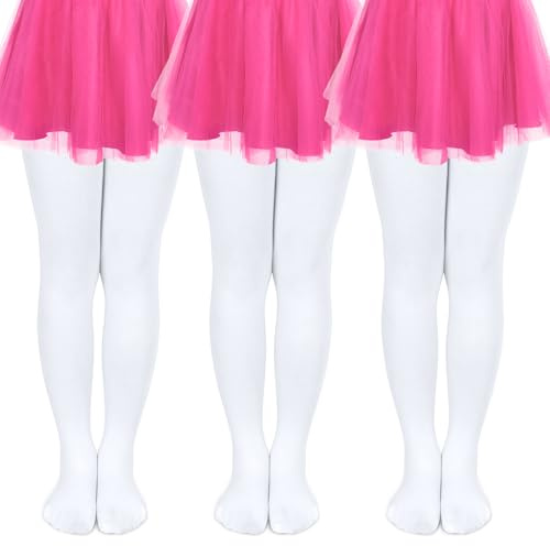 KOOOGEAR 3 paia di collant da balletto per ragazze (taglia 110-165) senza graffi e scivolamento, estremamente resistenti, collant per il balletto dei bambini, bianco, 8-10 Jahre