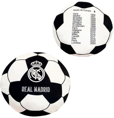 Real Madrid Offizielles Ballkissen, 40 x 40 cm, 100% Polyester, mit Wappen und 15 Europapokalen