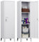 SUPEER Metallspind mit 2 höhenverstellbaren Ablagen,Abschließbarer Einzelschrank 135x38x38cm, Schließfachschrank aus Metall für Garderobe, Schule, Büro,Familie(weiß)