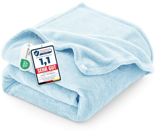 CozyLux Kuscheldecke Flauschig Decke 130x150 cm Hellblau | OEKO-TEX 100, 260 g/m² Flanell Sofa Decke für Frauen, Geschenke zum Geburtstag für Mama, warme Deko für das Zuhause