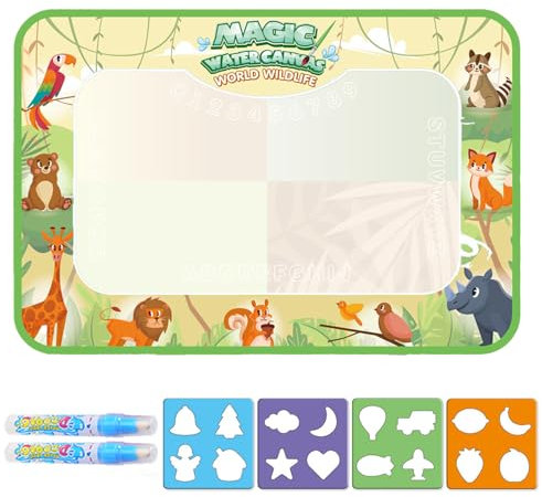 Aqua Doodle, Wassermalmatte, Malmatte Mit Wasserstift, für Kinder und Erwachsene, Mit 1 Zeichenfläche 4 Vorlagen 2 Stiften, 44 X 30 Cm Tragbare Aqua Doodle Matte für Party Schule Reisen und Geschenke