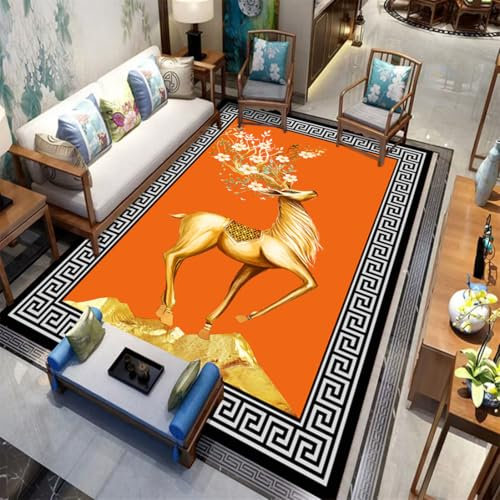 RUGMRZ Teppich Ornament 80X160Cm Designer Teppiche 10 Fleckerlteppich Flur Waschbar Traditionelles Wohnzimmer Arbeitszimmer Schlafzimmer Sofa Haushalt Orange