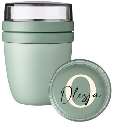 Mepal Müslibecher Lunch Pot personalisiert, To Go Becher Ellipse mit Name, bunter Aufdruck Buchstabe Initiale, Klein Mint