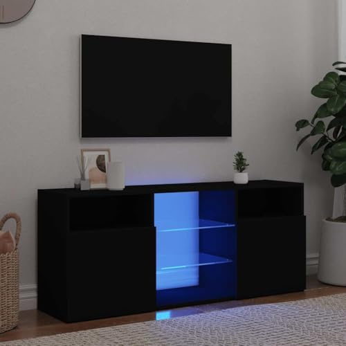 WEMYUFURN TV-Schrank mit LED-Leuchten Schwarz Sideboard hängend tv Bank tv ständer Fernseher Tisch 120x30x50 cm
