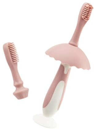 MOLUCKFU Cartoon Pinguin Silikon Zahnbürste für Babys und Zahnbürstenreiniger mit Zungen und Zahnfleischbürste Ergonomisch Bpa Frei Sanfte Mundpflege für Kleinkinder