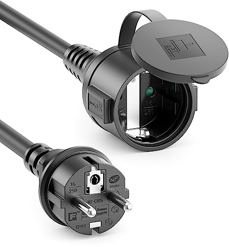 deleyCON 7,5m Outdoor Verlängerungskabel Stromkabel IP44 (H07RN-F 3G1.5mm²) Strom Verlängerung Witterungsbeständiges Gummi-Kabel für Außenbereich - Schutzkontakt Stecker auf Buchse - Schwarz