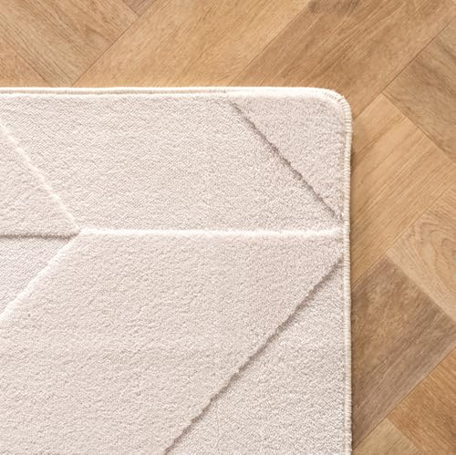 KADIMA DESIGN Designteppich Geometrisch Pflegeleicht Praktisch Waschbar Microfaser Creme 120x170 cm Wohnzimmer Flur Oeko-TEX Fußbodenheizung geeignet Schadstoffgeprüft Zertifiziert | LAVAREDO