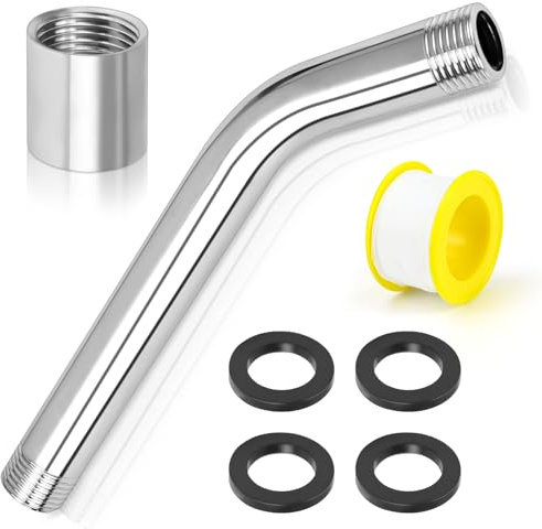 Alethron Duschkopf Verlängerung, 2 Stück Edelstahl Duschkopfverlängerung 1/2 Zoll, Handbrause Dusche Verlängerungsrohr mit 2m Gewindedichtband und 4 Unterlegscheiben für Badzimmer Badzubehör