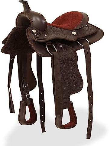 Mangloder Western-Sattel 13 aus Echtleder mit Halfter Brustblatt für Reiten Dressur Springen Ausritt und Gelände, Robustes Sattelzeug für Pferd und Pony, komfortabler Vielseitigkeitssattel Braun