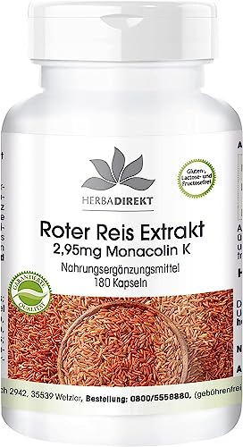 Estratto di riso rosso fermentato 600mg - Monacolina K - 180 capsule - 100% vegetariano | HERBADIREKT by Warnke Vitalstoffe - Qualità da farmacia tedesca