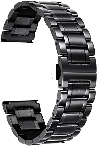 BINLUN Edelstahl Uhrenarmband 12mm-24mm Premium Metallarmband Ersatzarmband für Smartwatch Herren/Damen mit Geraden und Gebogenen Ende(Schwarz/Gold/Silber/Silber-Gold/Roségold/Silber-Roségold)