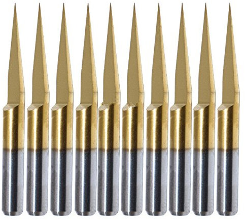 HaimoBurg 10 Pezzi incisione in Carburo Rivestito di Titanio 15 gradi,0,1 mm Punte Utensile per Router CNC con incisione di PCB