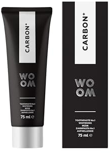 Woom Carbon+ Premium Toothpaste Whitening Zahnaufhellung Schwarze Aktivkohle Zahnpasta Aktivkohle Paste für Weiße Zähne Zahncreme mit Fluorid 75ml