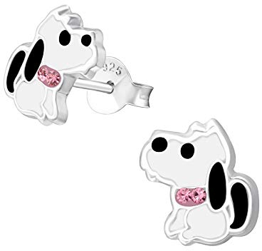 Monkimau Mädchen Ohrringe Hund Ohrstecker aus 925 Sterling Silver echt Silber mit 4 Kristallen