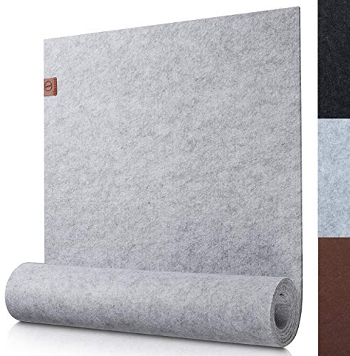 Sidorenko moderner Tischläufer aus Filz hellgrau - 150x40cm - Abwaschbare Tischdecke mit Leder Label - Skandinavischer Tischband Deko - Tisch Filzläufer für draußen - grau