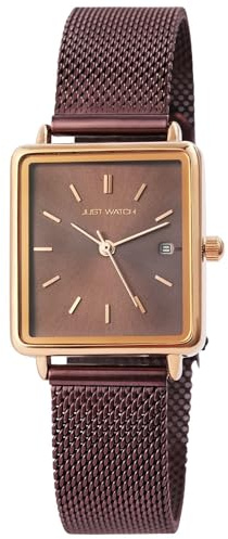 Eckige Damenuhr Gold Silber Schwarz | Armbanduhr Damen eckiges Zifferblatt elegant | Damenarmbanduhr eckig Quarz – Girls Watch Geschenk Frauen (Rot/Rosegold)