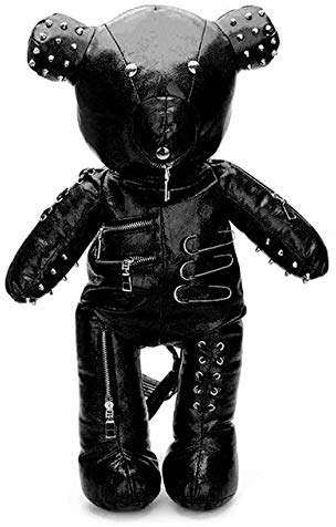 HongYa Leisure Fashion Punk Metal Zipper Black Gothic Stylish Cosplay Bags Bears Backpack for Girls Women-Black