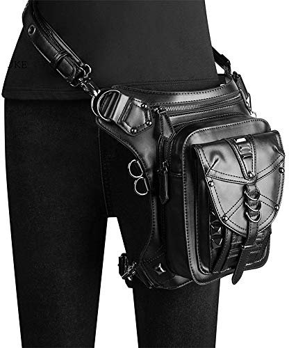 JTRHD Gothic Steampunk Gürteltasche Drop Bein Pack Hüftgürtel Armbeutel Packung Beltaschen Taille Schulter Fanny Packs Geldbörse Tasche Tasche Wandern im Freien (Farbe : Black, Size : One Size)