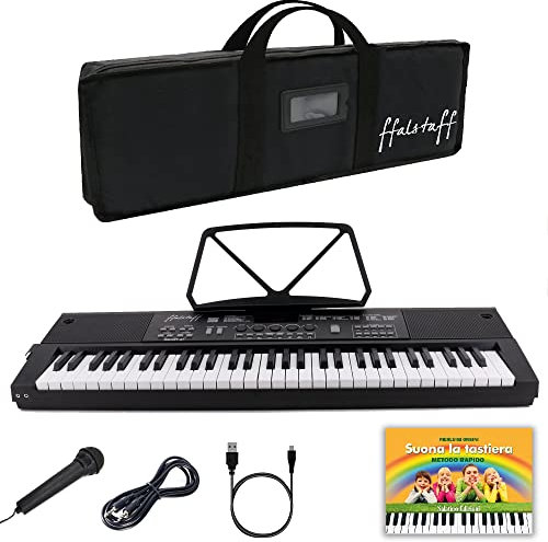 ffalstaff Tastiera Elettronica 61 Tasti Ricaricabile per uso Scolastico con Borsa ffalstaff con Tracolla, Alimentatore, Cavo doppio mini jack e E-book Suona la Tastiera