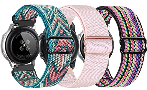 3 Packs Armband für Samsung Galaxy Watch 4 40mm 44mm/Classic 42mm 46mm/3 41mm/42mm/Active 40mm/2 40mm 44mm/Gear S2 - Elastische Geflochtenes Nylon Sport Armband, 20mm