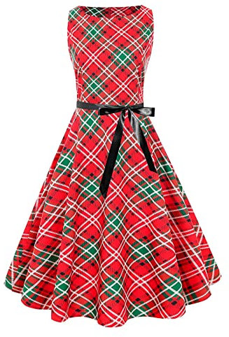 QBQZXAOSOWH Hübsche Kleider Dress Damen Plaid Print Dress Vintage Sexy Kleider Für Frauen O-Ausschnitt Ärmelloses Partykleid La