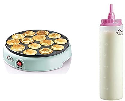 Bestron Poffertjes Maker, inkl. Teigportionierer für 700ml mit Skala, Ideal zum Befüllen des Poffertjes-Geräts, Farbe Gerät: Mint, Teigflasche: Weiß