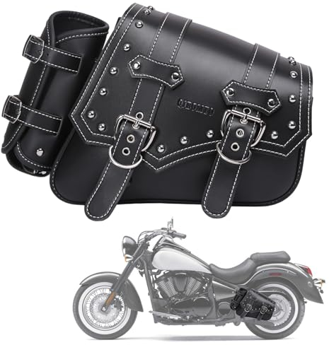Borse laterali per moto - Borse laterali Softail in PVC e pelle per Harley Sportster, impermeabili, borsa basculante, borsa porta attrezzi laterale universale per moto, con portabicchieri (Destra)