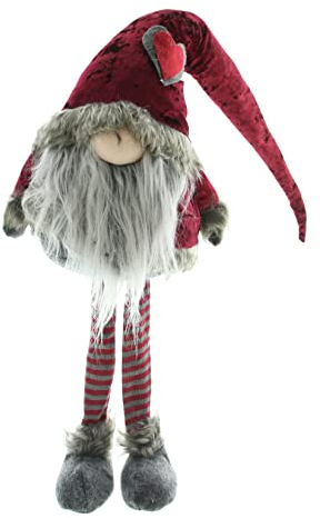 FRANK FLECHTWAREN Santa Stelzenbeine, süßer Deko-Wichtel aus weichen Textilfasern, samtiger Grundstoff in Rot, braunes und graues Kunstfell, Maße: Höhe 75 cm