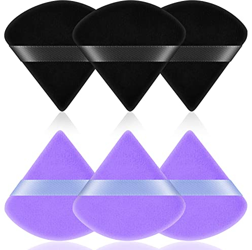 AUAUY 6 PCS Dreieck Makeup Puderquaste, Gesicht Schwämmchen Powder Puff,Waschbar Wiederverwendbar Makeup Sponge, Nass Trocken Make up Werkzeug für Loses Puder oder Foundation Rouge(3Schwarz+3Violett)