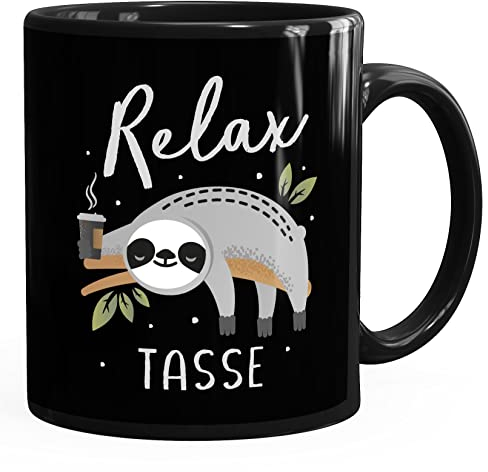 MoonWorks® Kaffee-Tasse mit Spruch Relax Faultier Bürotasse lustige Kaffeebecher mit Aufdruck schwarz standard