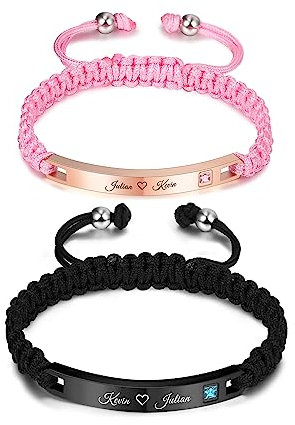 AOTXOXTOA Bracelet Personnalisé avec Nom Gravé pour Femmes Hommes Couples Amoureux Bracelet De Cheville Ajustable Fait à La Main TresséS Corde en Acier Inoxydable
