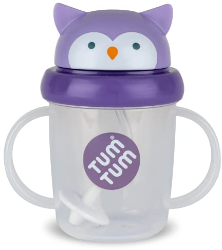 TUM TUM Tasse avec paille lestée, Tasse anti-fuite, Tasse d’Apprentissage pour Bébé, Couvercle Rabattable, Paille en Silicone (Olivia le Hibou 200ml)